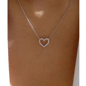 Silver Rhinestone Heart Charm Necklace Adjustable Crystal Fashion Jewelry New